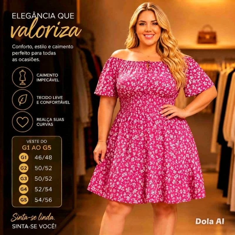 Vestido Mídi ombro a ombro Plus Size Elegante G4-G5