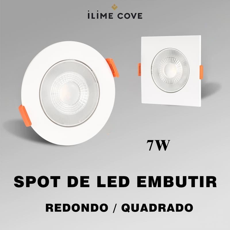 Spot LED Embutido Redondo / Quadrado 7W Bivolt  Luz Frio / Neutro / Quente