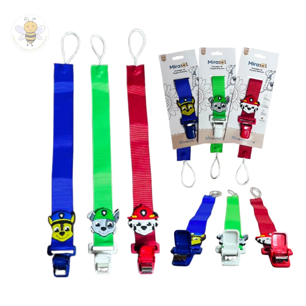 Trio Kit prendedor de chupeta Menino personagem Cachorrinho Premium Mirasol prendedor clip Jacaré