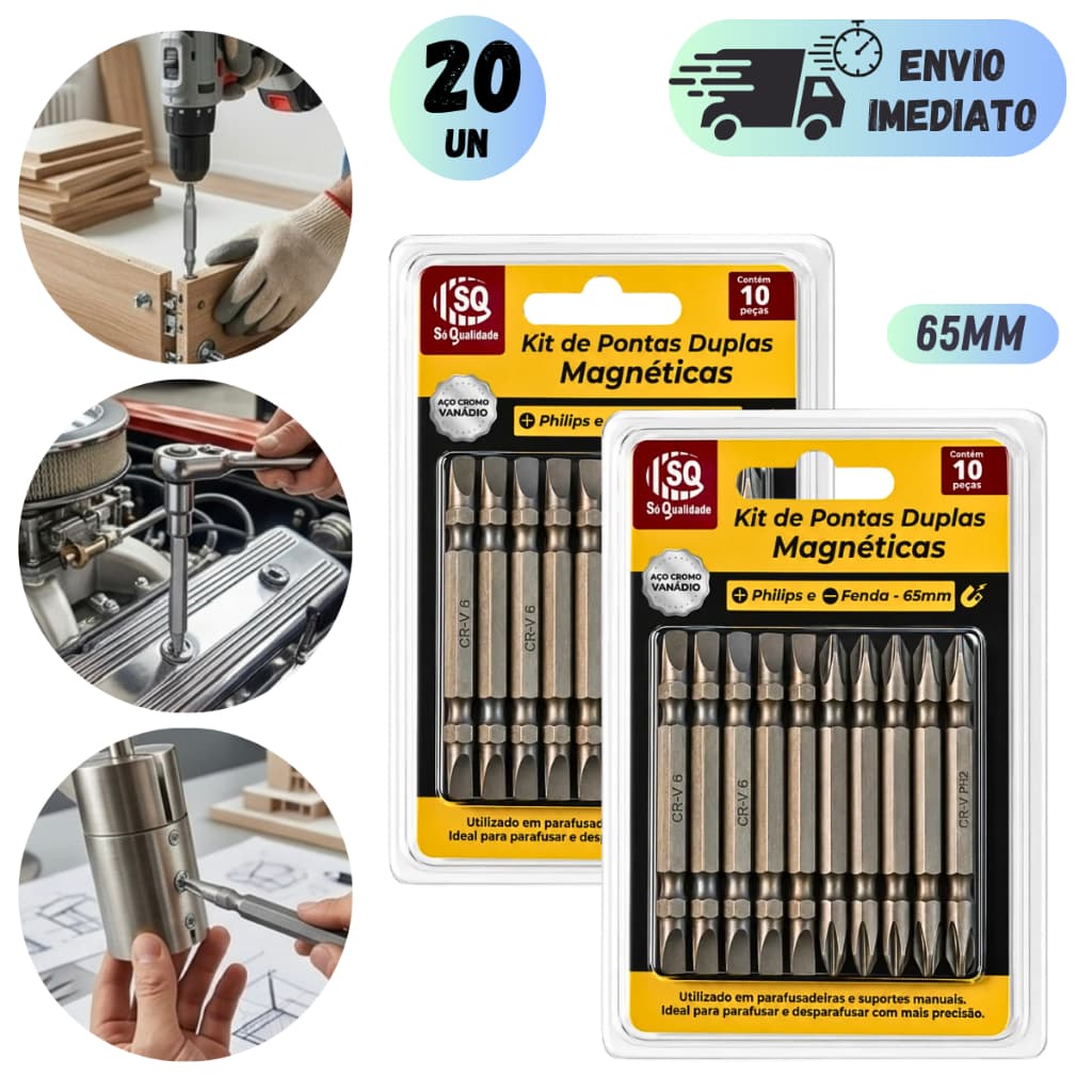 KIT PONTEIRA PARA PARAFUSADEIRA BITS PONTA DUPLAS MAGNÉTICA FENDA PHILIPS
