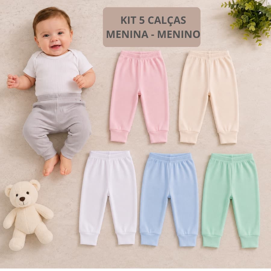 Kit 5 Mijão Bebê 100% Algodão Culote Menino Menina Rn Ao G