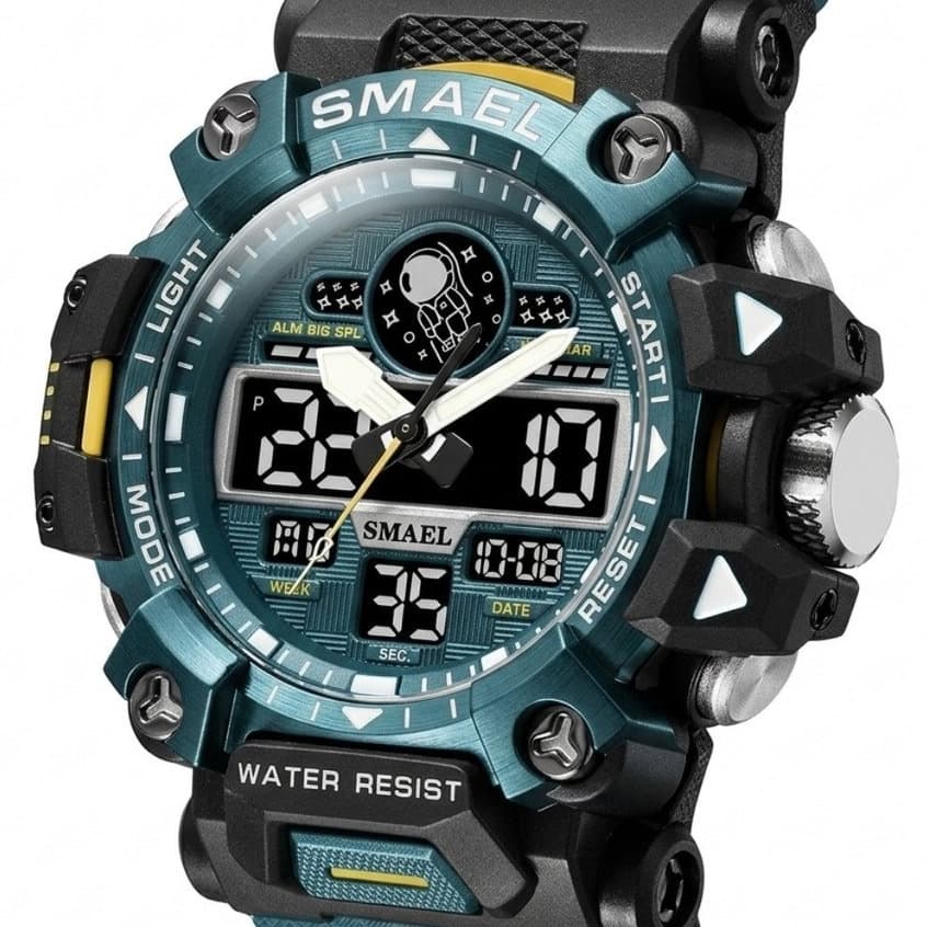 Relógio Masculino Smael AnaDigi 8078 Verde (Resistente à água 5ATM, Esportivo, Despertador, Cronômetro, Calendário, Luz)