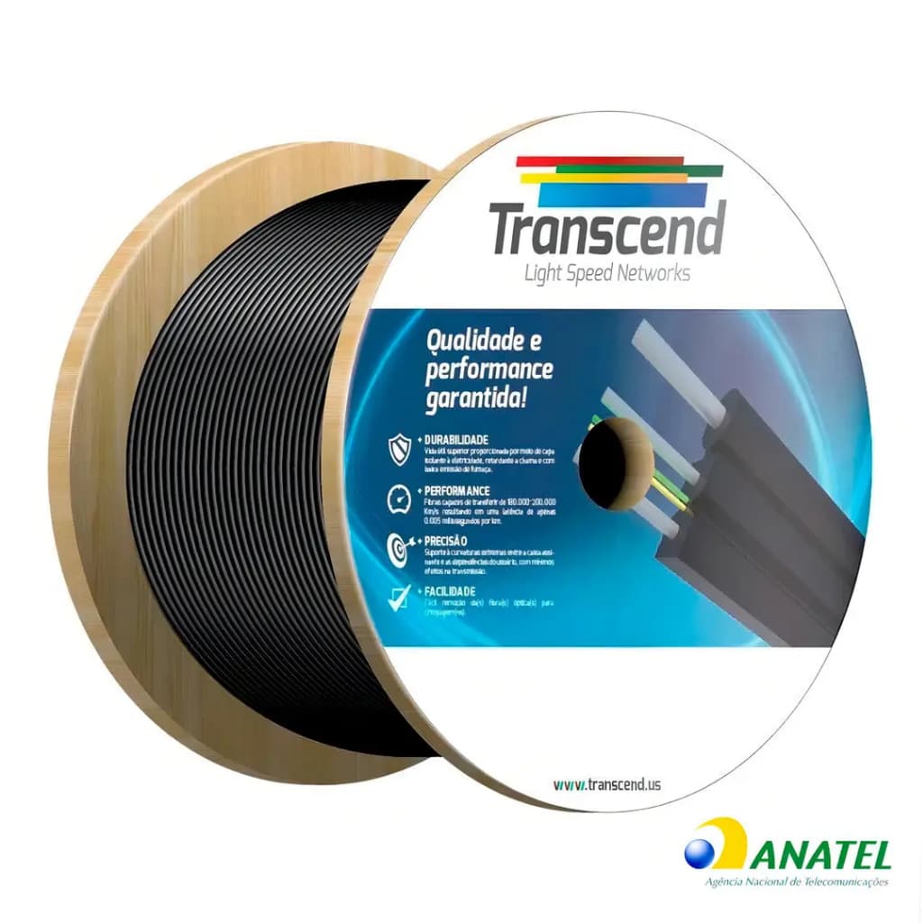Cabo Óptico Drop 1FO Monomodo 1km Mini Flat Transcend