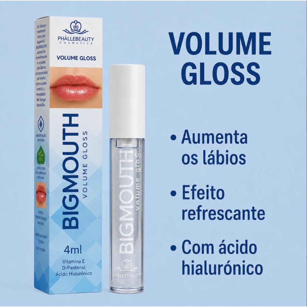 Gloss Labial Big Mouth Pink Glow Phállebeauty Efeito Volume Ácido Hialurônico