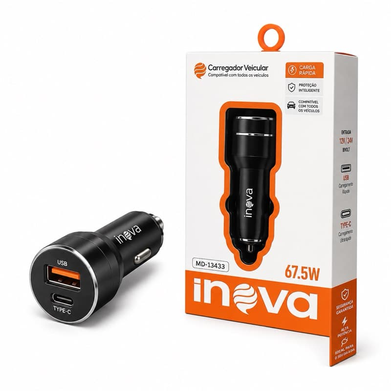 CARREGADOR VEICULAR INOVA 67,5W — CARGA RÁPIDA “CABO DE IPHONE DE BRINDE 🎁📱“