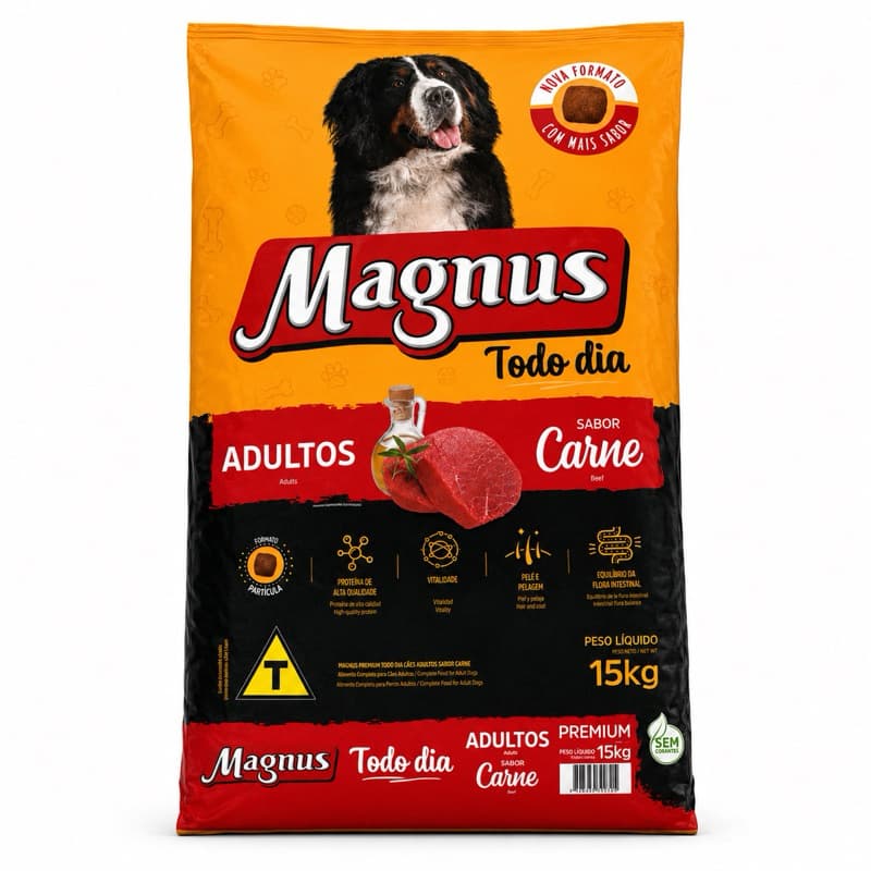 Ração Magnus Todo Dia Premium para Cães Adultos Sabor Carne 15kg