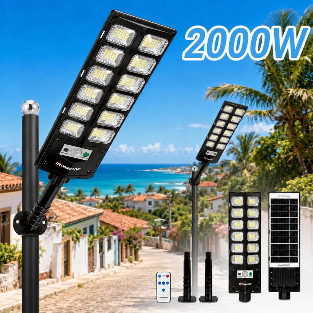 Kit 2 Luminária Solar 2000W Luz Solar Iluminação Externa Holofote com Controle