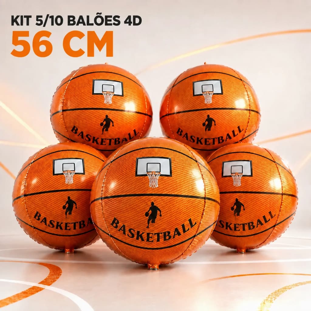 Kit 5/10 Balão Basquete Bola 24 Polegadas Metalizado Grande 4D Decoração - Atacado
