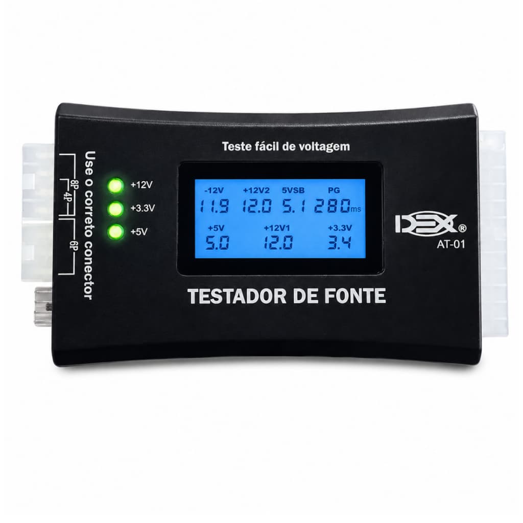 Testador De Fonte Lcd Digital Alimentação Atx 20/24 Pinos