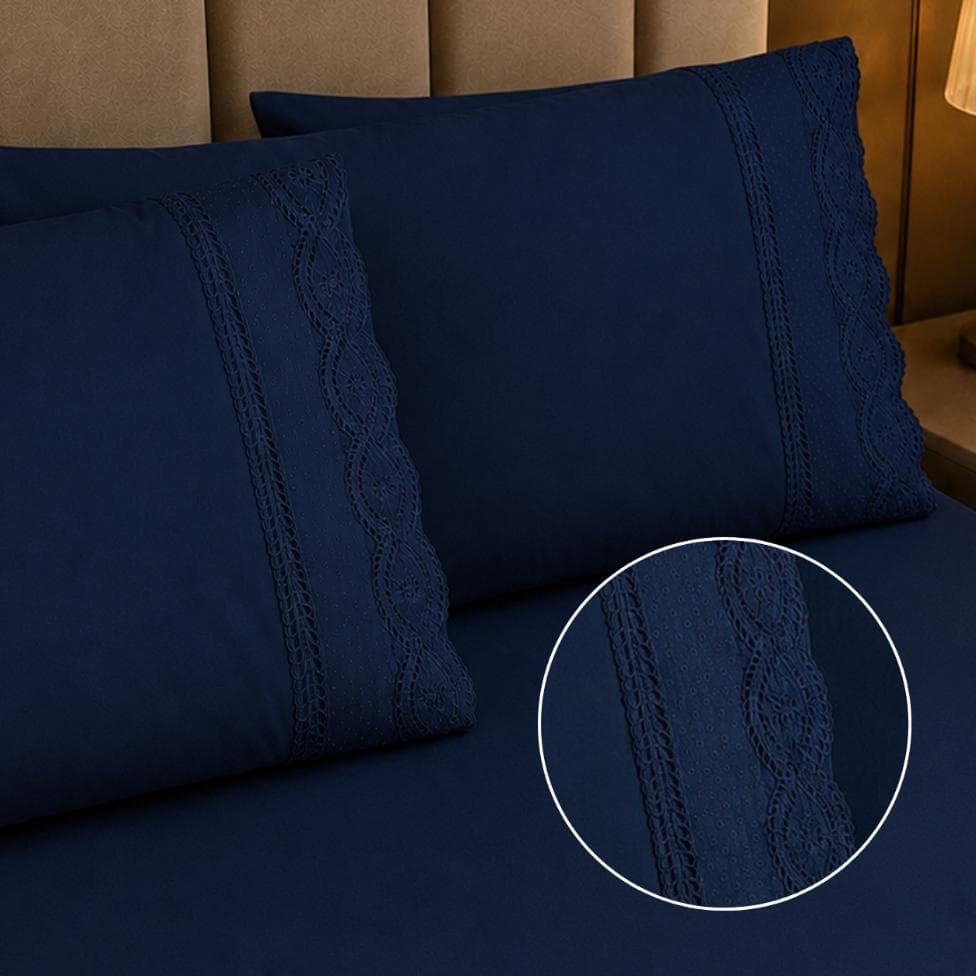 Jogo de Cama Box 400 Fios 3 Peças Detalhe em Bordado Inglês Toque Suave Confortável Cama Posta