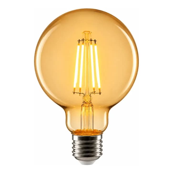 Kit Lâmpada Filamento Led Globo G95 4W Âmbar 2200K Bivolt Base E27 100-240V Luz Retrô Vintage Fluxo Luminoso 320lm
