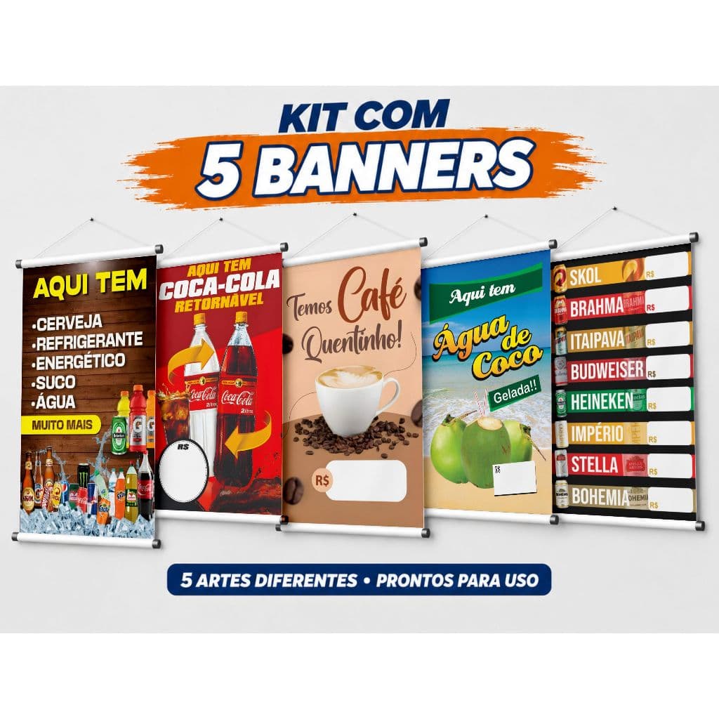 Kit com 5 Banners Comerciais – Artes Prontas para Impressão 03