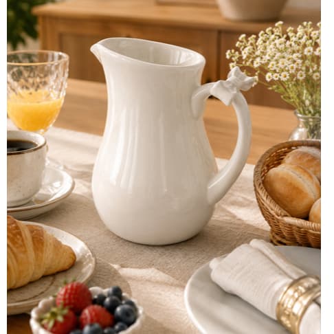 Jarra de Porcelana Branca 1,5L com Laço – Jarra Decorativa para Água, Suco e Mesa Posta