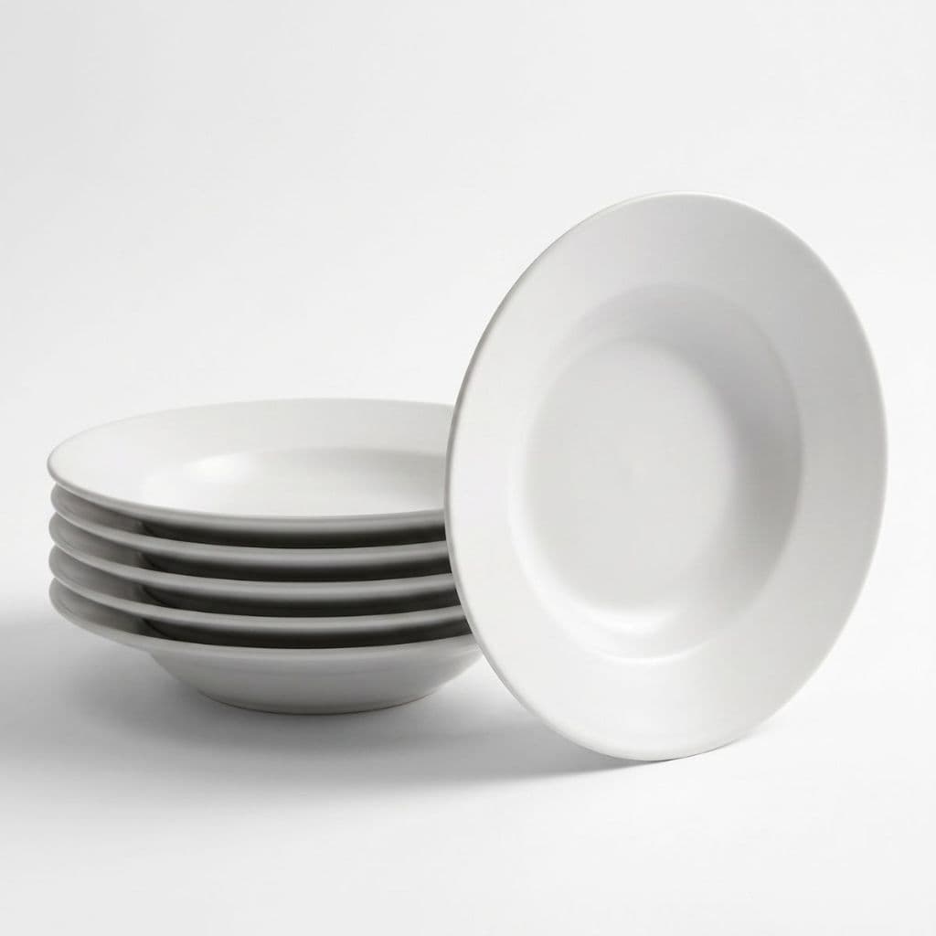 Jogo 6Pratos Fundos de Vidro Opaline Baltas Branco 22,5cm – Prato para Sopas, Caldos, Massas e Saladas – Mesa Posta