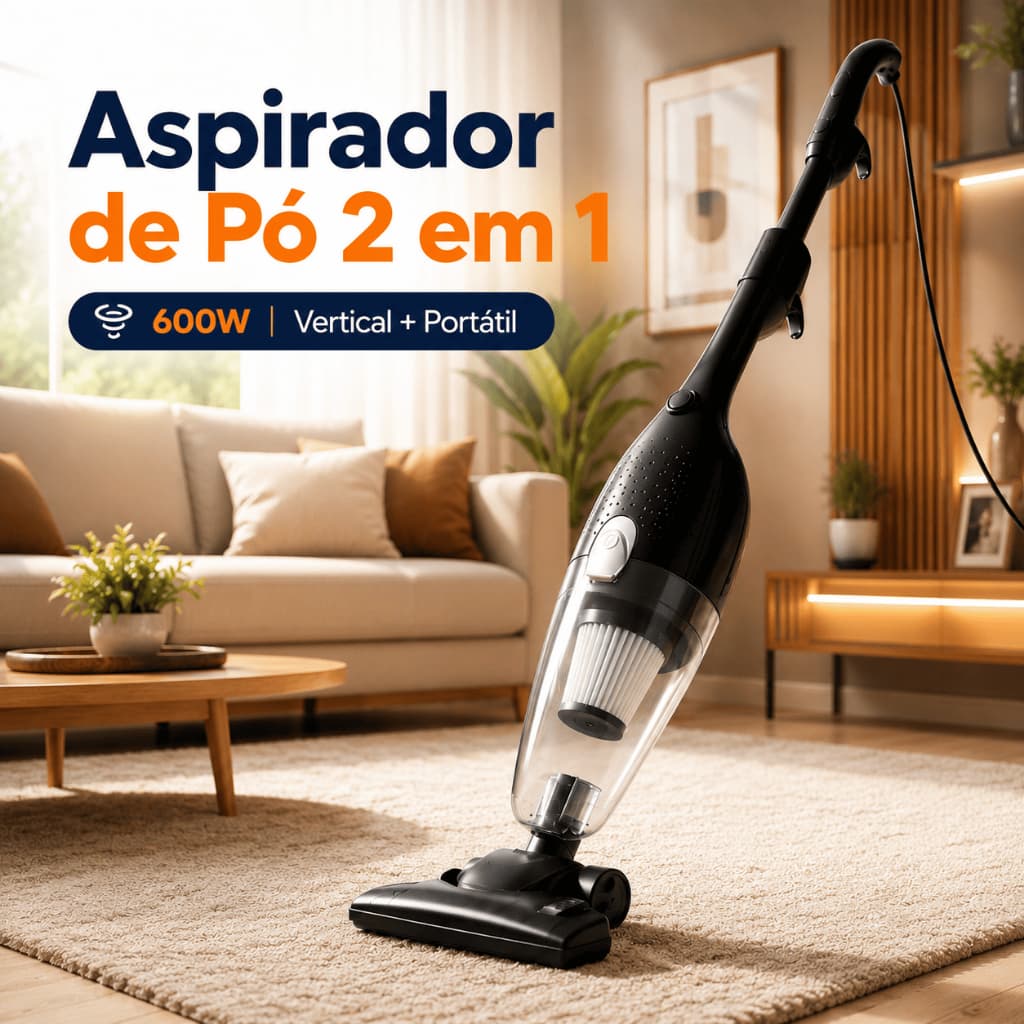ASPIRADOR DE PÓ ELÉTRICO 2 EM 1 600W PORTÁTIL VERTICAL COM FIO PARA TAPETES SOFÀS E CARRO