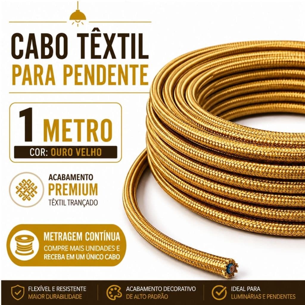 Cabo para Pendente Tecido Trançado Ouro Velho - 1 Metro
