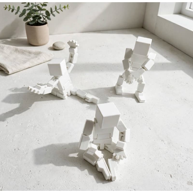 Boneco Articulado Dummy 9cm Kit com 2 bonecos - Robô de Bloco Branco 3D Articulado - Brinquedo Anti-Stress