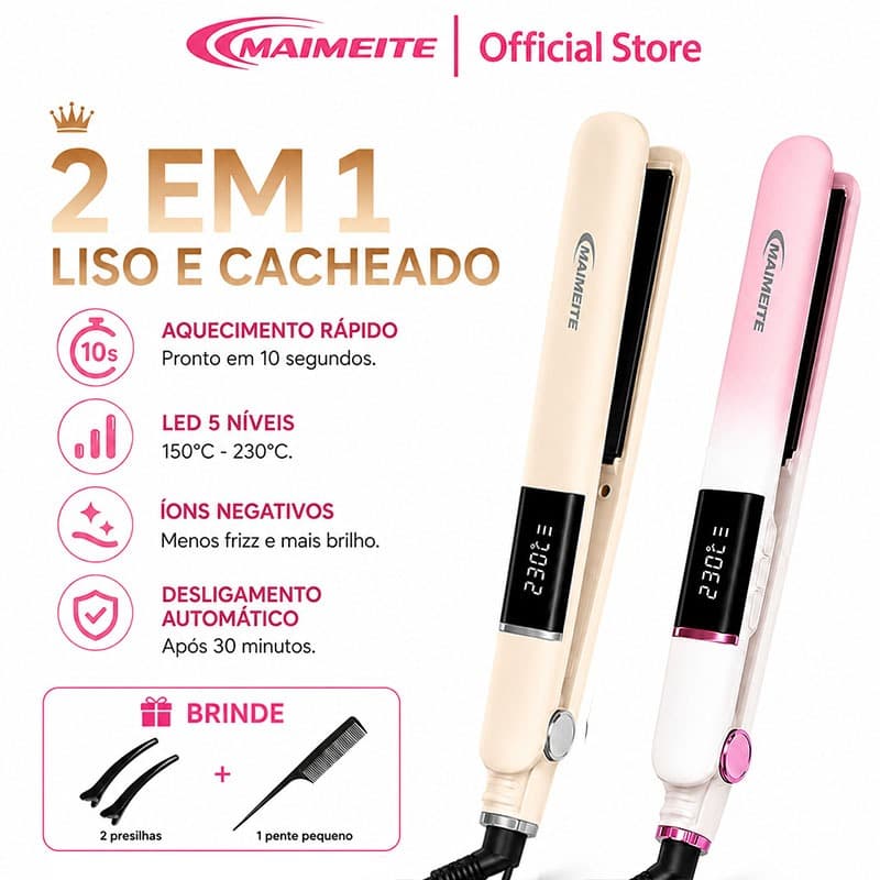 MAIMEITE Modelador De Cachos Alisador De Cabelo E Chapinha 2 Em 1 Mini Alisador Profissional Bivolt Liso/Cachos S638