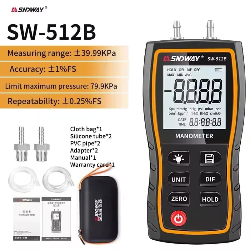 Manômetro Digital De Pressão Diferencial SNDWAY SW-512B ±39.99KPa
