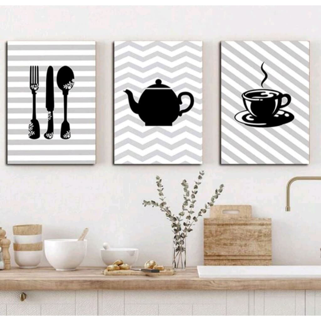 Kit Quadro Decorativo 122X60Cm Cozinha Café Bule Talheres Moderno Cantinho Do Café