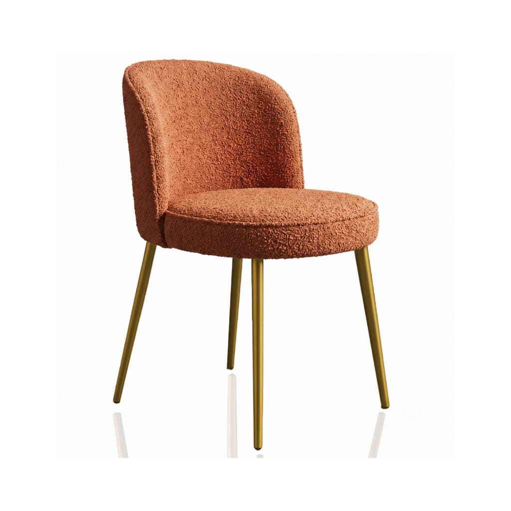 Cadeira Orgânica Tecido Bouclê Pés De Ferro Design Luxo verde e terracota