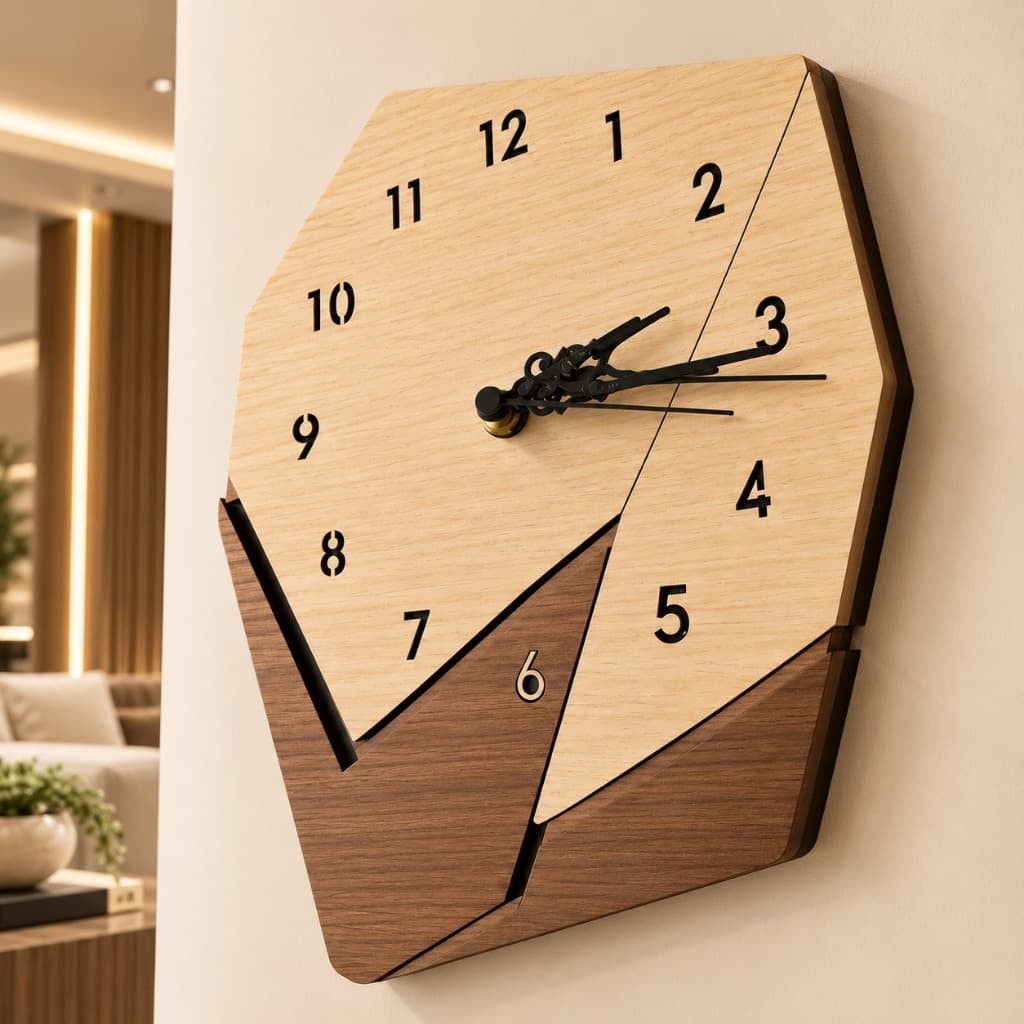Relógio de Parede Decorativo Moderno 30cm Madeira Laminada Design Futurista Luxo Sala Quarto