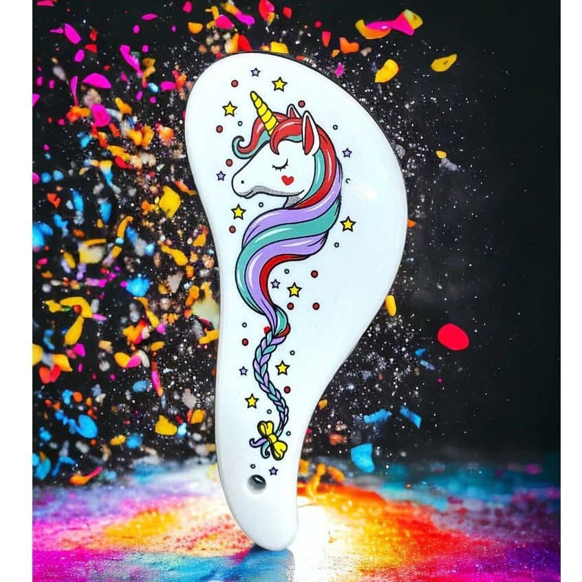 ESCOVA MÁGICA DECORADA UNICÓRNIO - CORES SORTIDAS - LINDA E DESEMBAÇA SEM QUEBRAR OS FIOS⭐