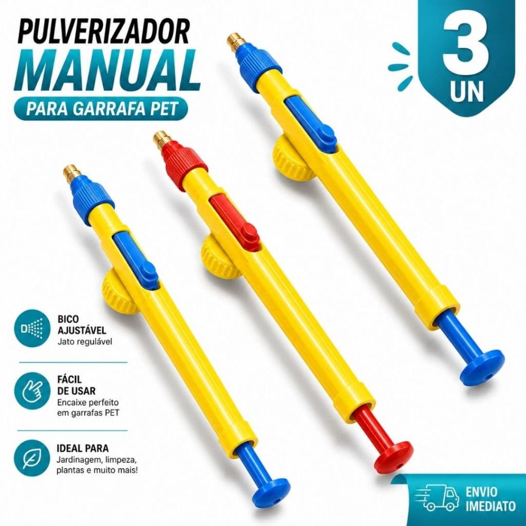 Kit 3 Pulverizador Manual para Garrafa PET Jardim e Limpeza