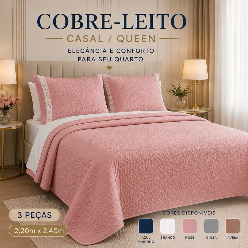 Colcha Cobre-leito + 2 PORTA TRAVESSEIRO Matelado Bordado Inglês 2,20x2,40 Casal/Queen Premium Cama Toque Macio