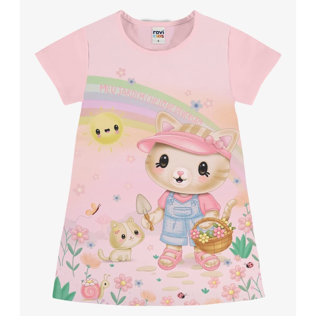 Vestido Infantil Com Estampa De Gatinho Rovitex Kids