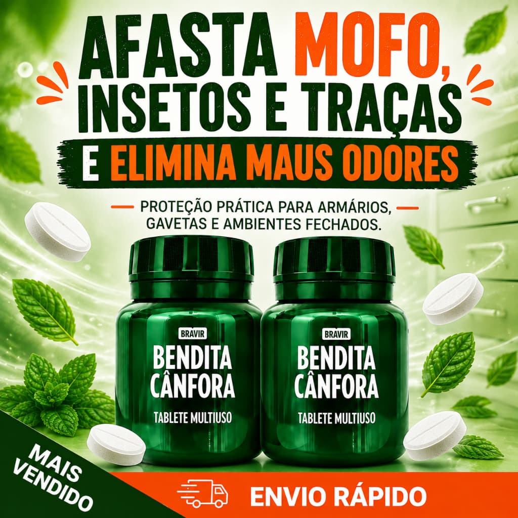 Pastilhas de Cânfora BRAVIR Bendita Cânfora 30 Unidades Odorizante Antimofo Armários Gavetas Roupas