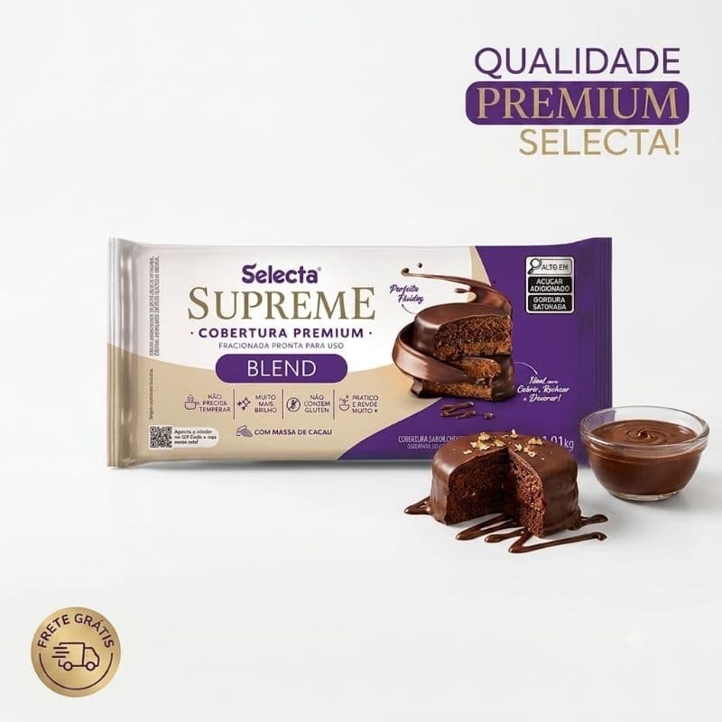 Barra de Chocolate Premium Profissional Supreme de 1,1kg Para Coberturas de Tortas, Bolos, Doces, Brownie