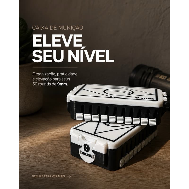 Caixa 9mm compartimento 50 rounds Personalizável
