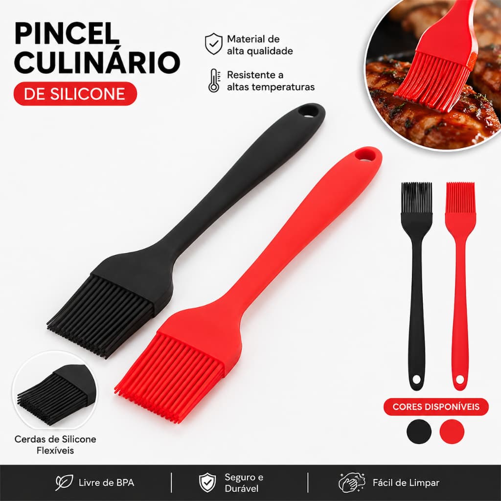 Pincel Culinário de Silicone 25cm para Untar Formas, Frigideiras, Carnes e Massas
