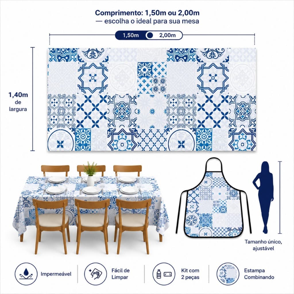 Kit Toalha de Mesa e Avental Impermeavel Termica Plastica Forro de Mesa Cosinha PVC Por Metro