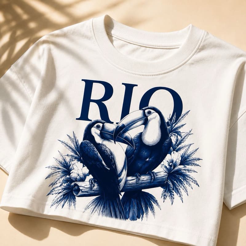 Cropped Rio Feminino Estilo Tropical Oversized Cropped Over T-Shirt Estampada Tucano Streetwear Casual Moda Feminina