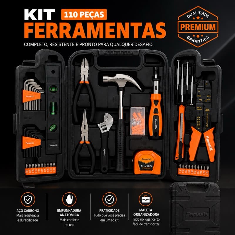 kit Ferramentas 110 Peças completo com maleta