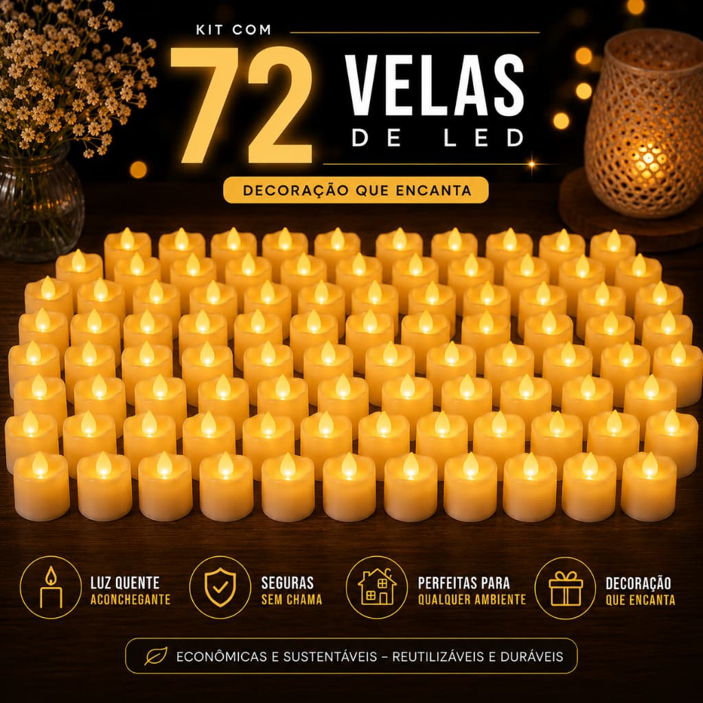 Kit 24/48/72 Velas Eletrônicas LED Onyx Luz Amarela Casamento Festa Eventos Decoração Casa Decoração Eventos Namorados