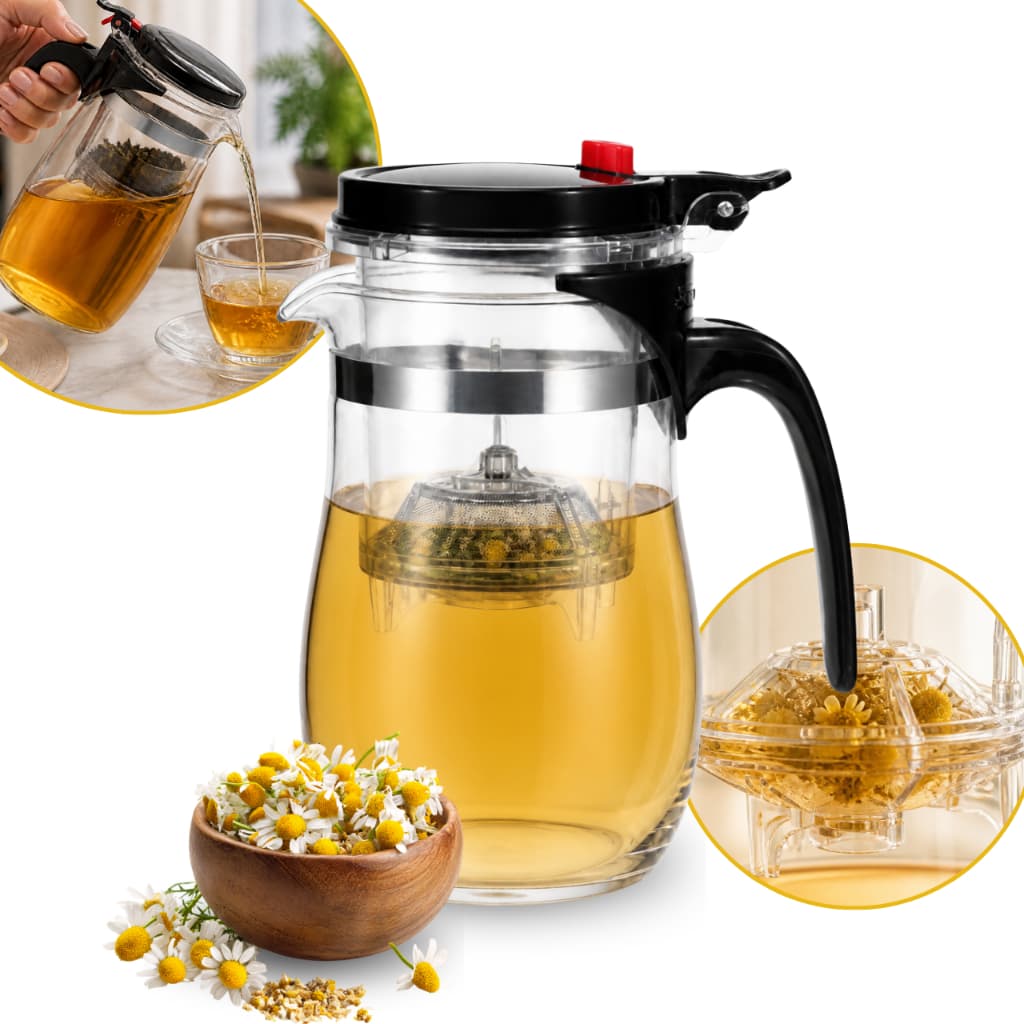 Chaleira Bule de Vidro 750ml com Difusor para Chá em Aço Inox – Infusor Reutilizável