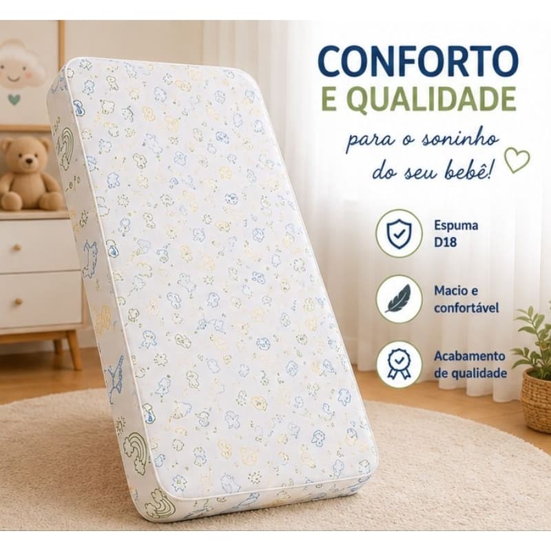 Colchão para Berço Infantil 150x70x7cm D18 Estampado 100% Poliéster