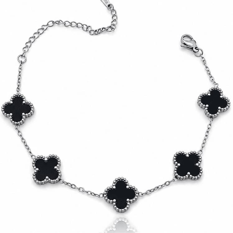 Pulseira Prateada 5 Trevos elegante da sorte em Aço Inox Dupla Face stilo estilo neymar Virgínia consistência
