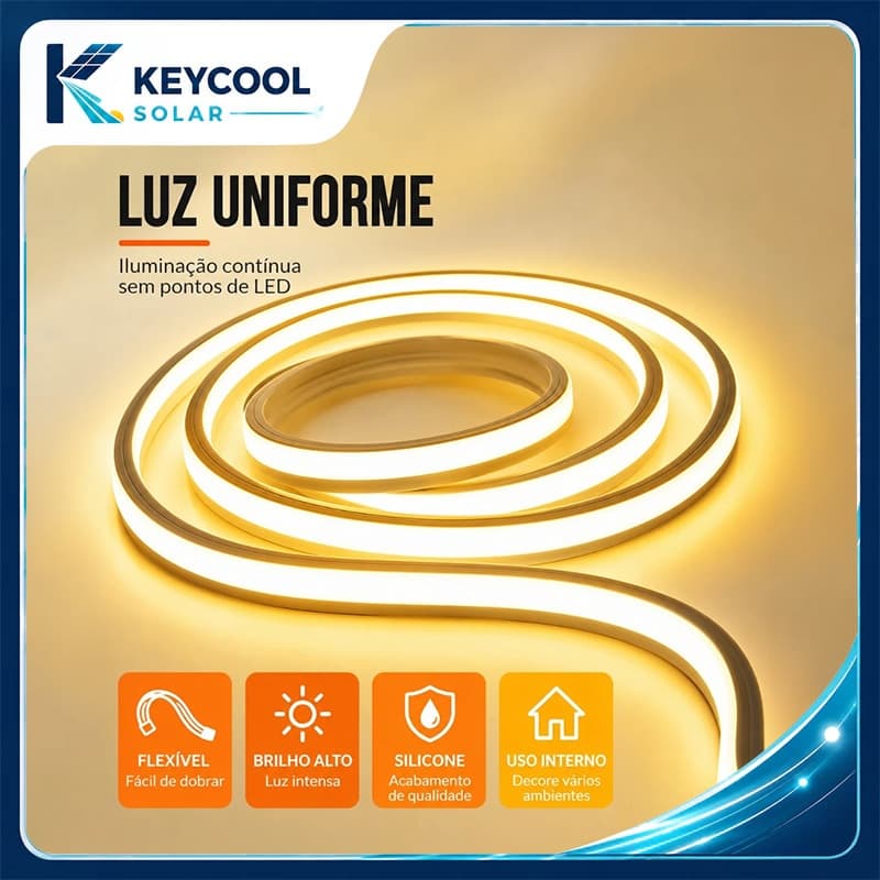 Keycool Fita LED Neon Flex Branca IP67 Flexível à Prova d’Água Baixa Tensão Sem Cintilação Corte Fácil Decorativa