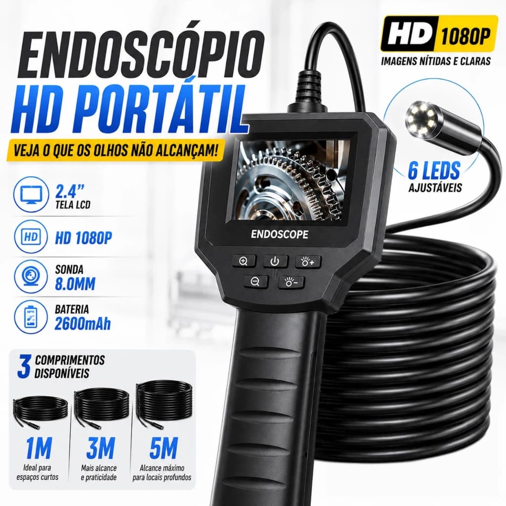 Endoscópio Boroscópio Sonda Câmera Diagnóstico Automotivo 1/3/5m