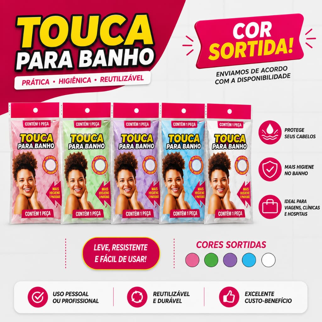 Touca para Banho Reutilizável com Elástico – Proteção dos Cabelos – Cor Sortida
