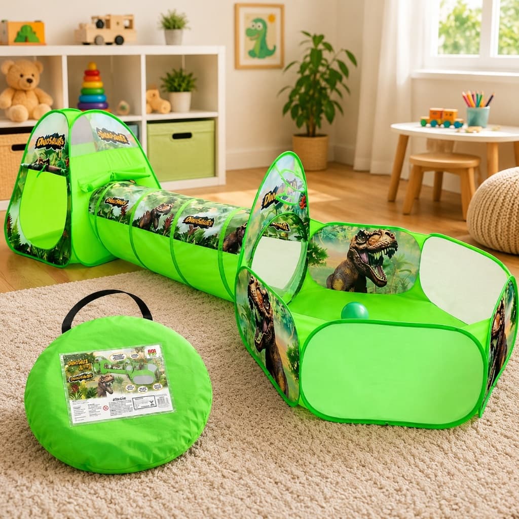 Barraca Infantil 3 em 1 Dinossauro com Túnel e Cesta DM Toys