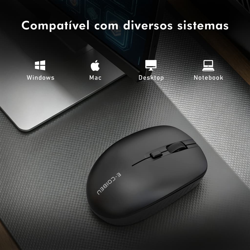 Mouse Sem Fio Bluetooth Ergonômico 5 Níveis DPI Ajustável 800‑4000DPI Para Notebook PC Windows Mac