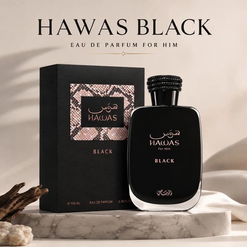 Perfume  Hawas Black Edp Masculino   EDP 100ml - Frescor Cítrico e Profundidade Amadeirada