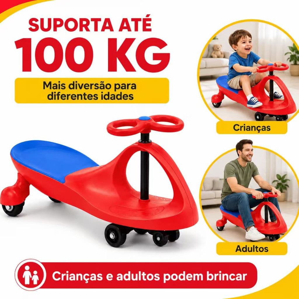 Carrinho Rolimã Infantil 360° com Volante até 50kg para Crianças acima de 3 Anos