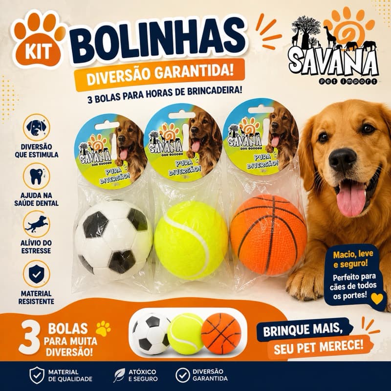 Bolinhas Cachorro Brinquedo Pet Interativo Mordedor Kit 3 Bolinhas Bola Futebol Tênis Basquete