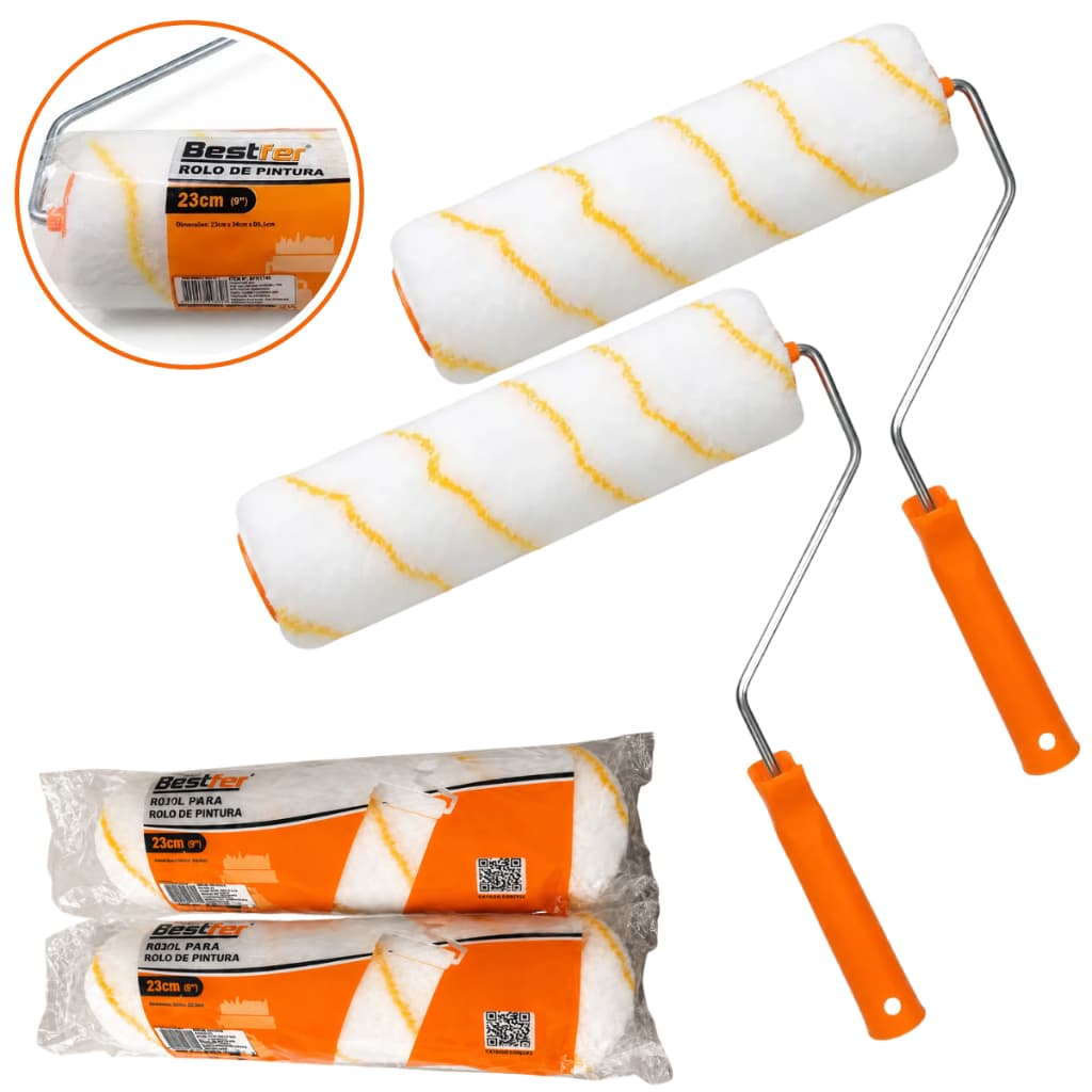 Kit Pintura De Parede Rolo Anti Respingo + Refil Bestfer Não Respinga